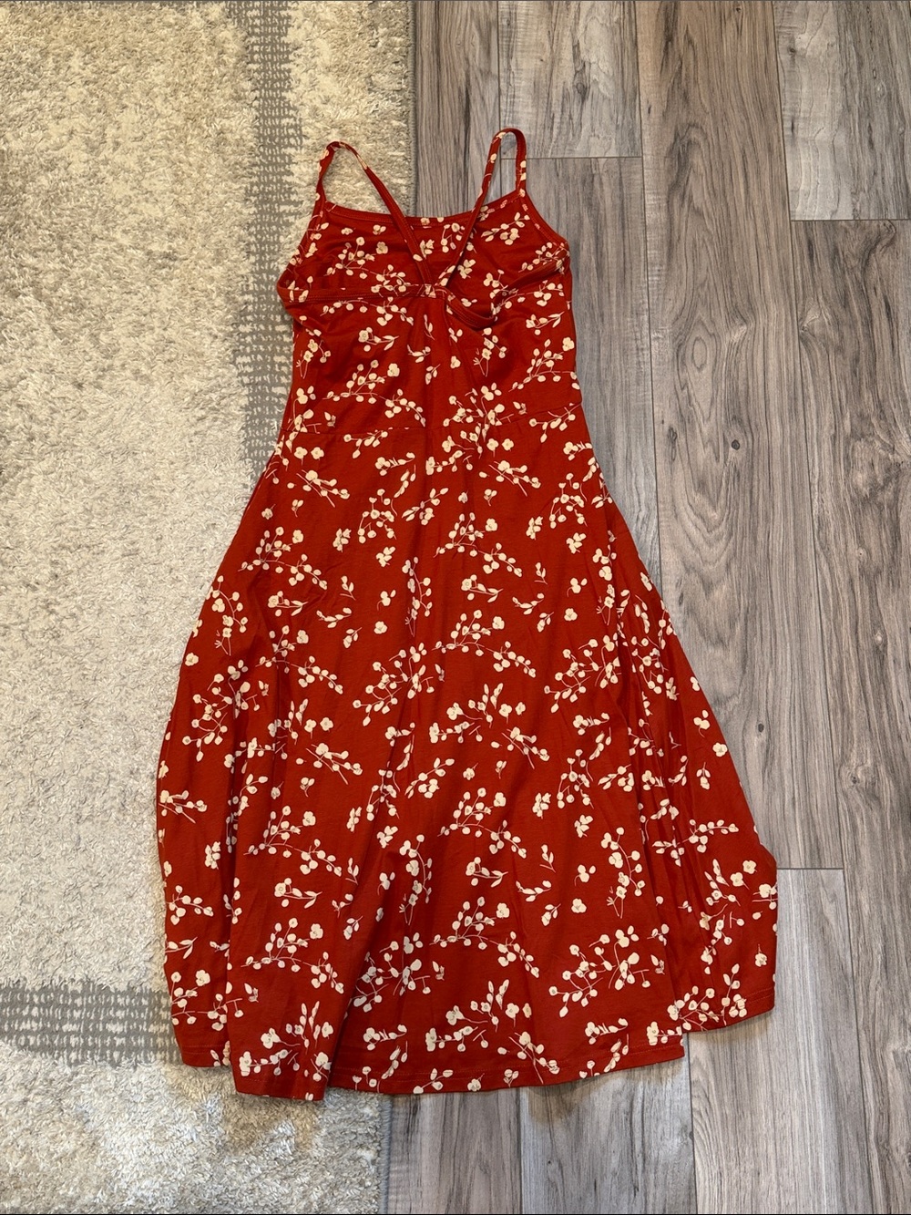 Pact Rust Red Floral Dress with White Blossoms - Picture 2 of 4